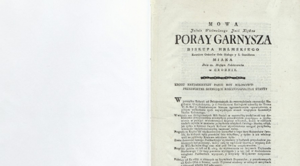  Maciej Grzegorz Garnysz "Mowa jaśnie wielmożnego [...] xiędza Poray Garnysza, biskupa hełmskiego [!] [...] miana dnia 22 [...] października w Grodnie." (strona tytułowa)  
