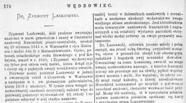  Nota biograficzna o dr. Zygmuncie Laskowskim opublikowana we współczesnej mu prasie.  