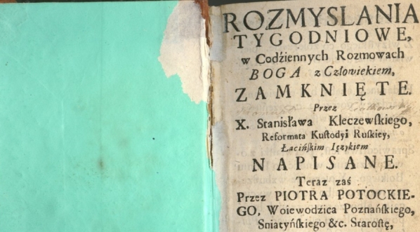  Stanisław Dominik Kleczewski, "Rozmyslania tygodniowe w codziennych rozmowach Boga... " (strona tytułowa)  