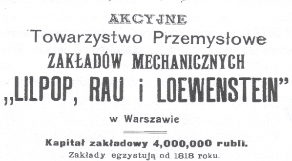  Druk reklamowy Zakładów Mechanicznych Towarzystwa Przemysłowego  Lilpop, Rau i Loewenstein  