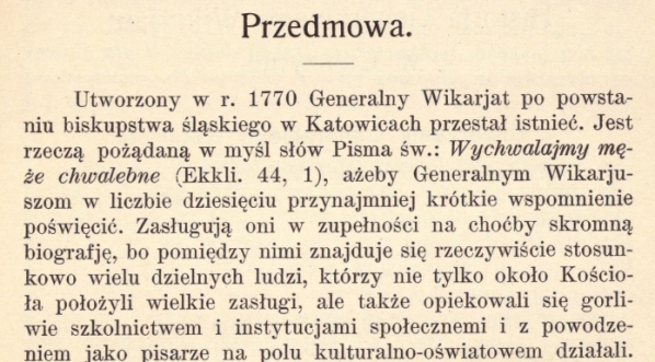  Przedmowa do "Historji Generalnego Wikarjatu w Cieszynie" Józefa Londzina.  