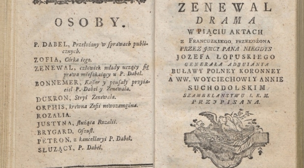  Louis Sébastien Mercier "Zenewal: drama w piąciu aktach" (tłum. Antoni Łopuski, strona tytułowa)  