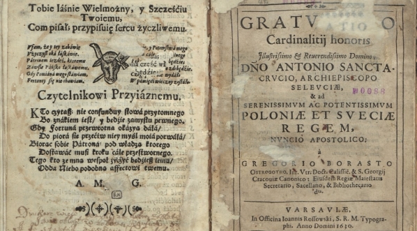  Grzegorz Wawrzyniec Borasta "Gratvlatio cardinalitij honoris [...]" (strona tytułowa, druk Jan Rossowski)  