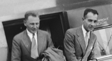  Przybycie do Chicago na Międzynarodowe Zawody Balonowe o Puchar Gordona Bennetta pilotów balonowych Zbigniewa Burzyńskiego i Franciszka Hynka 29.08.1933 r.  