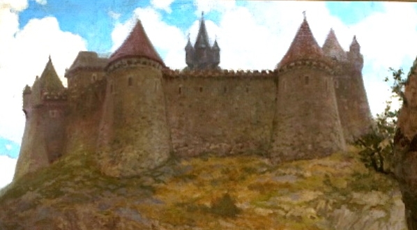  "Krajobraz z zamkiem i rycerzem" Józefa Rapackiego.  