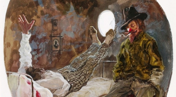  Projekt Józefa Rapackiego karty tytułowej do opowiadania Wiktora Gomulickiego "Malaria".  