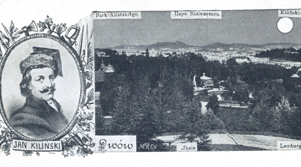  Portret Jana Kilińskiego i widok na Park Kilińskiego we Lwowie.  
