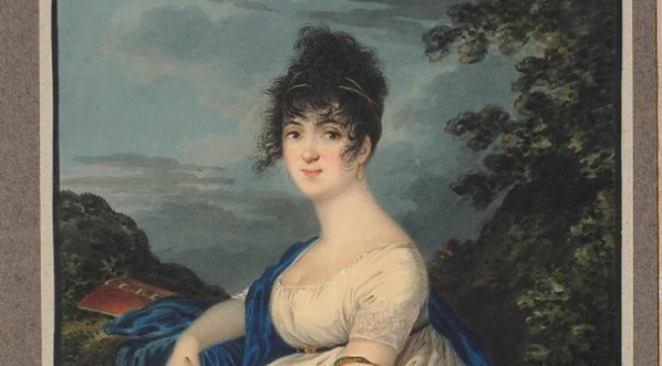  "Portret kobiety siedzącej na skale" Aleksandra Orłowskiego.  