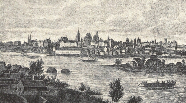  "Widok Warszawy z końca XVIII wieku (według współczesnej ryciny Bogumiła  Schiffnera)."  