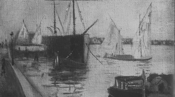  Obraz olejny artysty malarza Wacława Piotrowskiego "Okręt szkolny w Wenecji".  