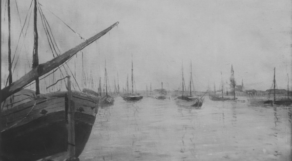  Obraz olejny artysty malarza Wacława Piotrowskiego "Barki w Wenecji".  