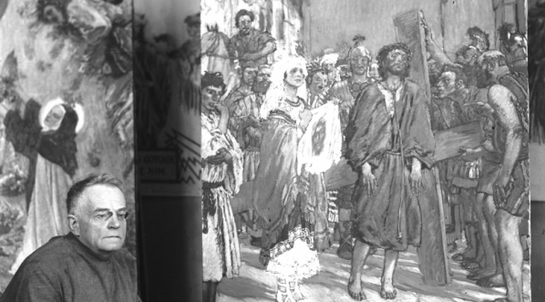  Józef Mehoffer, artysta malarz w swojej pracowni.  