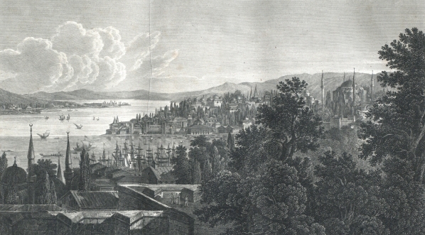  "Widok Seraiu.  Szkicował L. Fuhrman.  Sztychował Hirt w Wiedniu."  