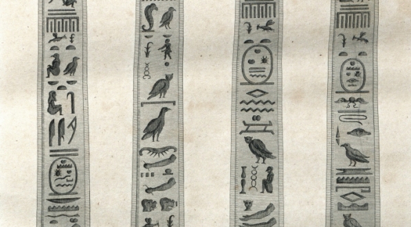  "Hieroglify na obelisku granitowym. Rysował L. Fuhrman.  Sztychował Hoessel w Berlinie".  