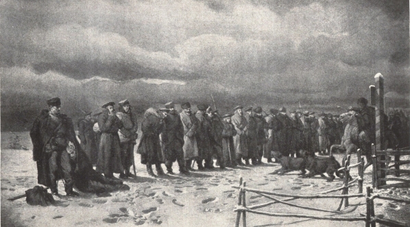  "Pochód powstańców na sybir. (rycina Artura Grottgera)."  