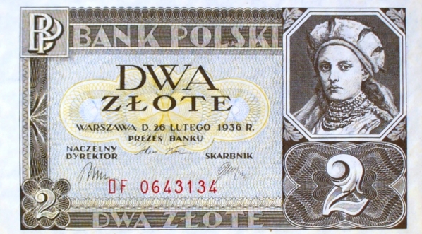  Polski banknot  dwuzłotowy z okresu międzywojennego z wizerunkiem księżnej Dobrawy.  