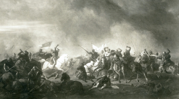  Fotografia obrazu olejnego autorstwa Feliksa Sypniewskiego zatytułowanego "Bitwa pod Płowcami".  