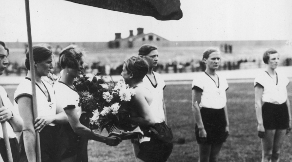  Mecz lekkoatletyczny kobiet Polska - Niemcy na Stadionie Wojska Polskiego im. Marszałka Józefa Piłsudskiego w Warszawie w lipcu 1934 roku.  