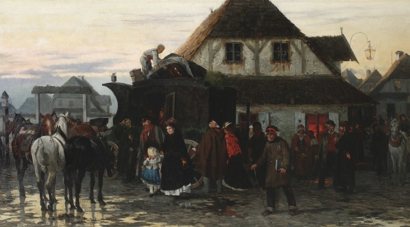  "Przyjazd karetki pocztowej do miasteczka" Alfreda Kowalskiego Wierusza.  